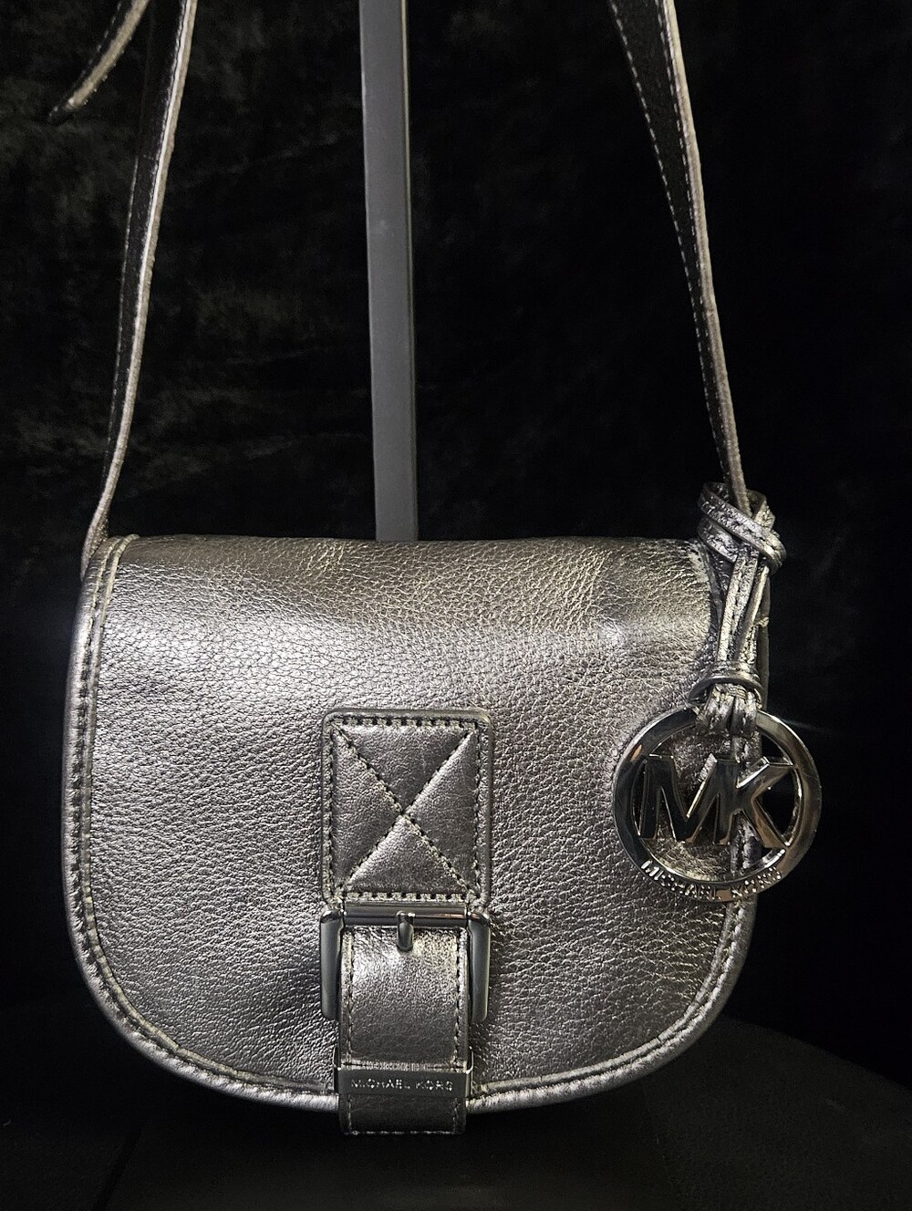 Michael Kors Jessie Small Metallic Leather Crossbody Saddle Bag